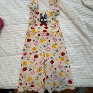 Kids Floral Romper with Cat Design